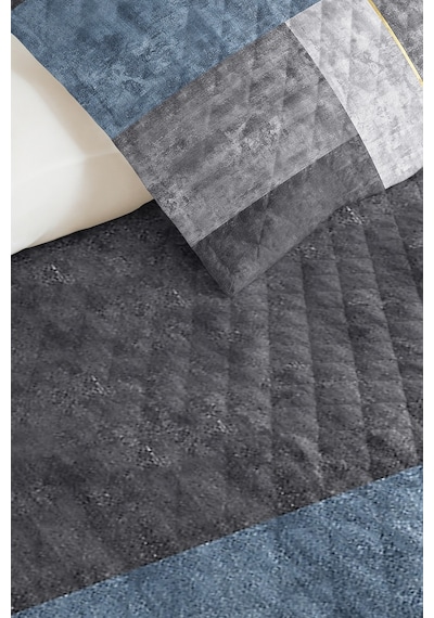 Mavi Gri Geometrik Genç Odası Tek Kişilik Pike Takımı-modern Çizgili 160x220cm Kapitone Yatak Örtüsü Masalsı Patika Tadı