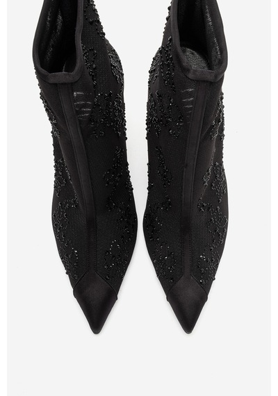 Luvi Shoes Gwena Siyah Taşlı Fileli Kadın Transparan Topuklu Bot