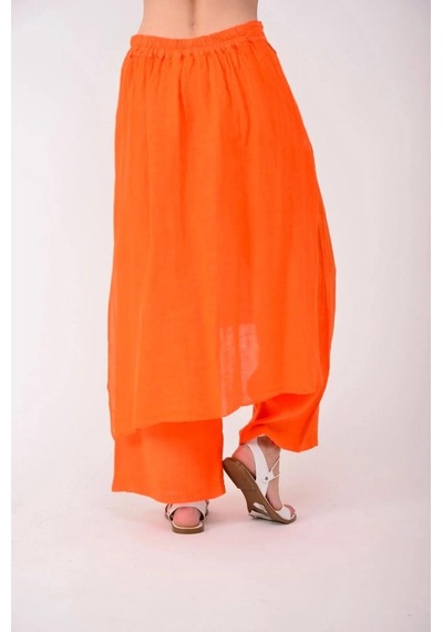 Bohem Stil İtalyan Ham Keten Pantolon Etek-8747 Oranj