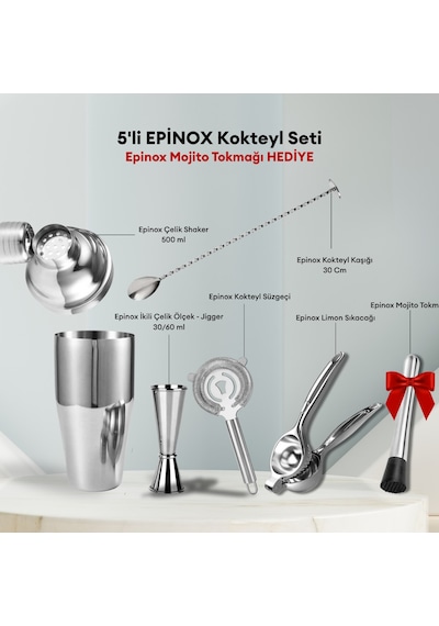5'li Epinox Kokteyl Seti Gümüş