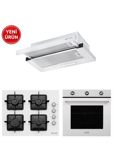 Eminçelik Ve AFM Tech Markavall FM7601 - 12226 - 1320 W60 Beyaz Turbo Ankastre Set