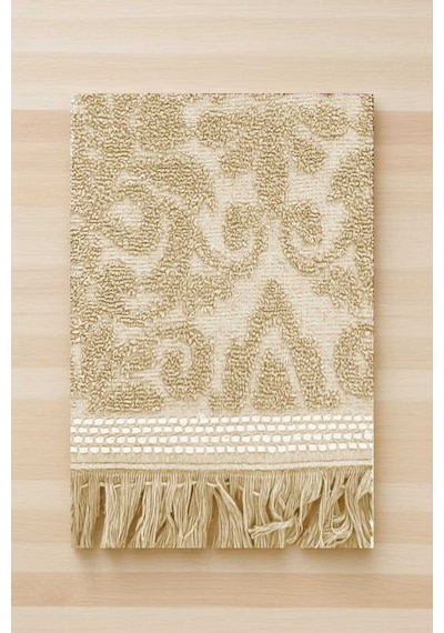2 Parça Jakarlı Banyo Havlu Takımı %100 Pamuklu 90x150 Cm Arden Bej Diğer