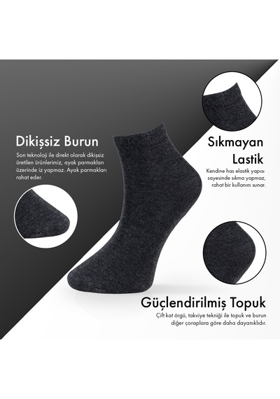 Saf Bambu Erkek Yarım Konç Düz Antrasit Çorap Dikişsiz Premium Kutulu 6'lı L5952aznp Softaura