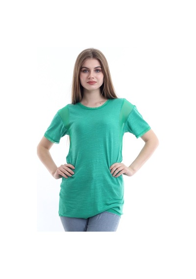 Kadın Yeşil Kol Çevresi Detaylı T-Shirt