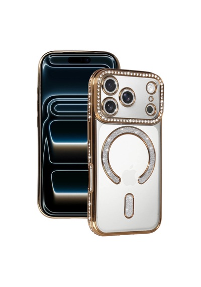 Sptmgldı Newface Apple Apple iPhone Uyumlu  17 Pro Max Joke Simli Magneticsafe Kılıf - Gold