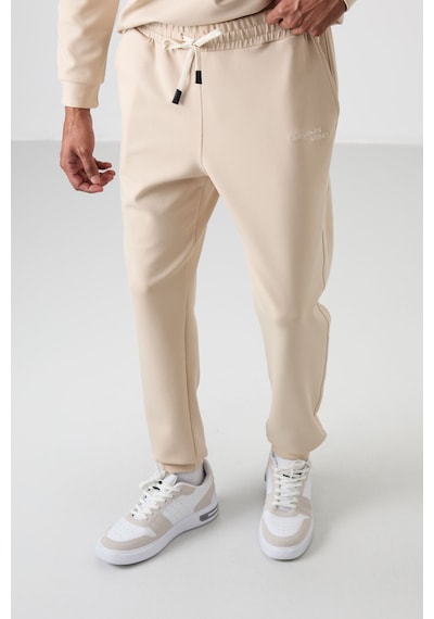 Tommy Life Bej Pamuklu Kalın Yumuşak Dokulu Comfort Fit Nakışlı Erkek Eşofman Takım - 85254 Bej