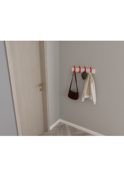 Hepsi3boyutlu Modern Duvar & Kapı Kanca Askılık - 4 Adet Kırmızı Kanca Askılık - Model No : 1 Kırmızı