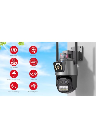Ip66 Su Geçirmez 9mp Çift Lensli 8x Zomlu Wifi Ptz Çakarlı Kamera
