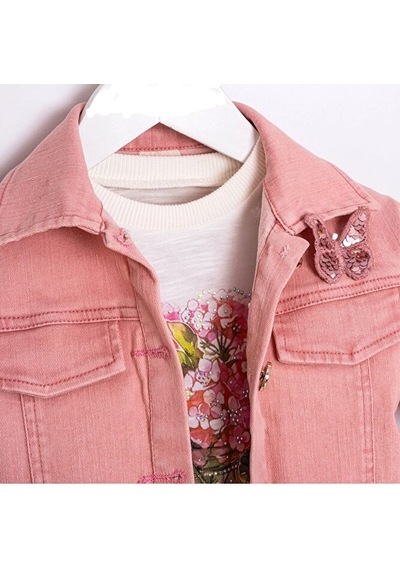 Ministok Butterfly Kız Çocuk Ceket Tütü Etek T-shirt 3'lü Takım Pembe