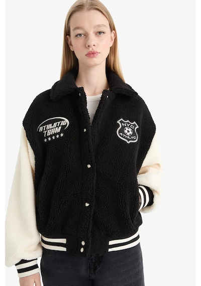Defacto Coool Oversize Geniş Kalıp Polo Yaka Pelüş Bomber Ceket E9837ax25wnbk81 Siyah