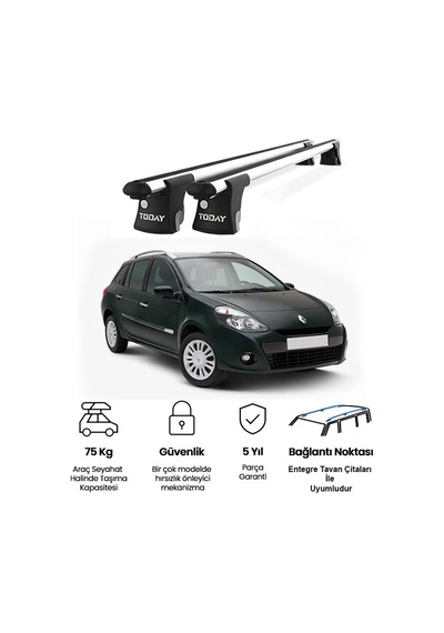 Trio-ı Renault Clio Kombi 2005-2012 Uyumlu Kilitli Ara Atkı 120cm Port Bagaj Tavan Barı