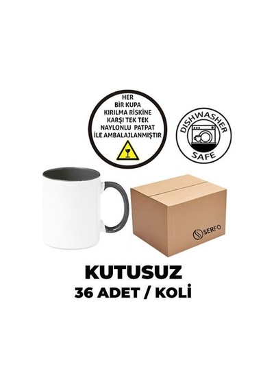 Kutusuz 1 Koli Sublimasyon Porselen Sapı Ve İçi Siyah Kupa 36 Adet