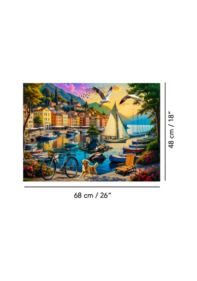 1000 Parça Harbor Of Serenity Puzzle - Limanda Sakinlik Ve Yelkenli Manzaralı Yapboz 68x48 Cm
