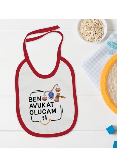 BK Kids Avukat Olucam Tasarımlı Kırmızı Bebek Mama Önlüğü-1 Kırmızı