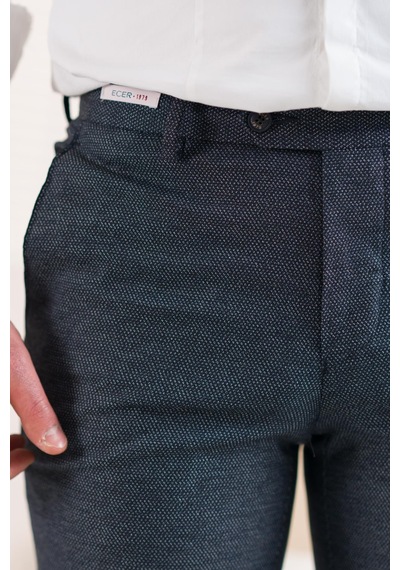 Ecer Regular Fit Kuş Gözü Desenli Erkek Kumaş Pantolon Lacivert