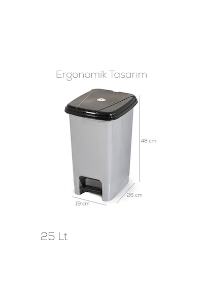 Porsima 0131 Pedallı Metalize Banyo Mutfak Çöp Kovası Siyah Kapaklı Slim Pedallı Çöp Kovası 25 Litre Siyah