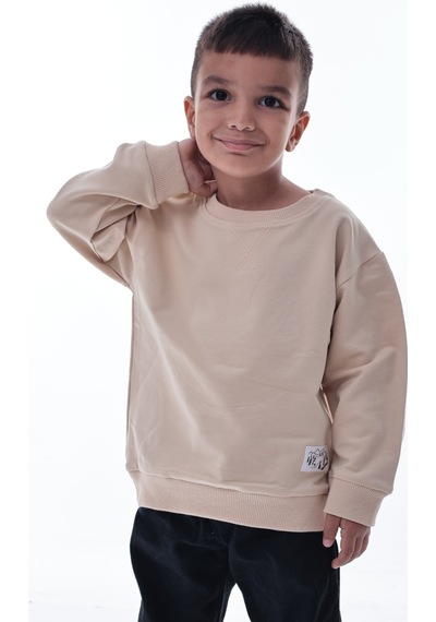 Erkek Çocuk Krem Sweatshirt %100 Pamuk, Yumuşak Kumaş, Rahat Kalıp, Günlük Spor Stil Krem