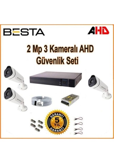 2mp Ahd 1080p Gece Görüşlü 3 Kameralı Güvenlik Sistemi 62702355