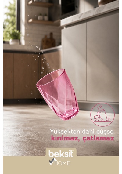 Home Glassy Kırılmaz Polikarbon 6'lı Bardak Pembe 400 Ml Pembe Pembe