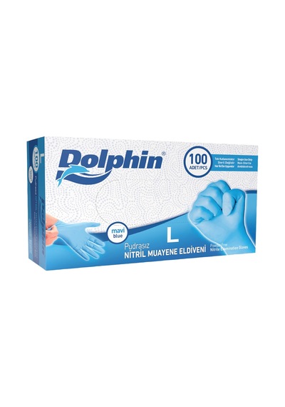 Dolphin Nitril Muayene Eldiveni Pudrasız 100 Adet Mavi L 8'li Avantaj Paketi - 8 Adet Tarı