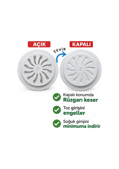Ayarlı Cam Menfezi 180 Mm Doğalgaz Menfezi Beyaz Havalandırma Menfezi