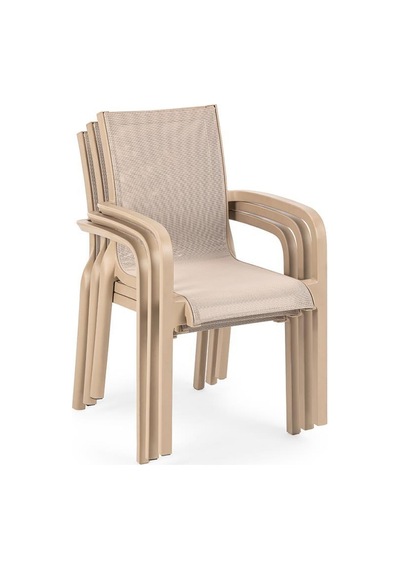 Omnipazar Sy-2528 Plastik Fileli Bahçe Koltuk Sandalye 4'lü Set Bej