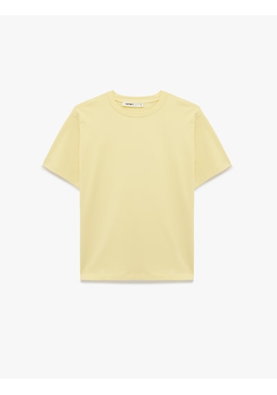 Koton Pamuklu Kısa Kollu Bisiklet Yaka Oversize Basic Tişört Sarı 6sak50170ek Sarı