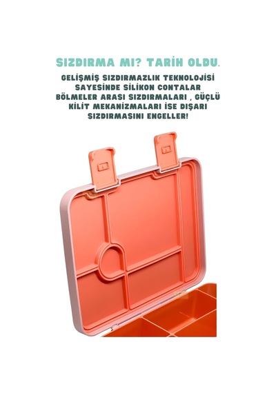 Vagonlife Bento 1300ml Lunchbox Tek Katlı 4 Bölmeli Abs Plastik Çocuk Sefer Tası Yemek Kutusu Pembe
