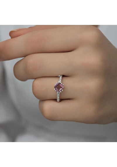 Gümüş Pembe Baget Tek Taş Kadın Yüzük - Yüzük Ölçüsü: 16