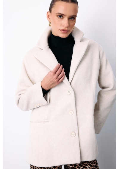Sateen Düğmeli Kaşe Ceket - Ekru-135251 Ekru