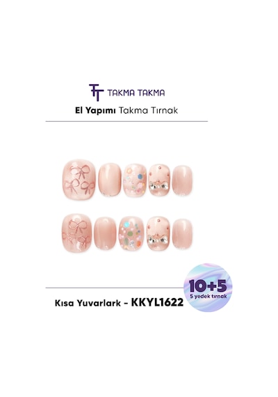Kkyl1622 Kısa Yuvarlak 15'li Tekrar Kullanılabilir El Yapımı Protez Takma Tırnak S