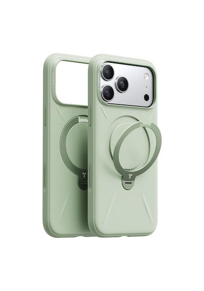 Torras Apple iPhone 17 Pro / 18 Pro Uyumlu O Stand Spin Silicone Serisi Magsafe Kılıf Yeşil