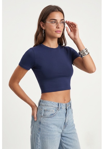 Ritnice Kadın New Serra %100 Pamuk Lacivert Crop Top