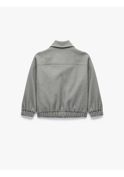 Koton Uzun Kollu Cepli Fermuarlı Crop Bomber Ceket Gri 7wkg20010aw