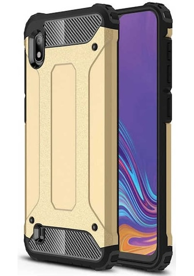 Noktaks - Samsung Galaxy Uyumlu A10 - Kılıf Çift Katman Zırh Tank Crash Military Kapak - Gold