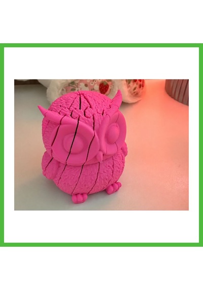 Vaveni 3d Baskı Hareketli Baykuş Figürü - Eklemli Flexi Oyuncak - Pembe Arz