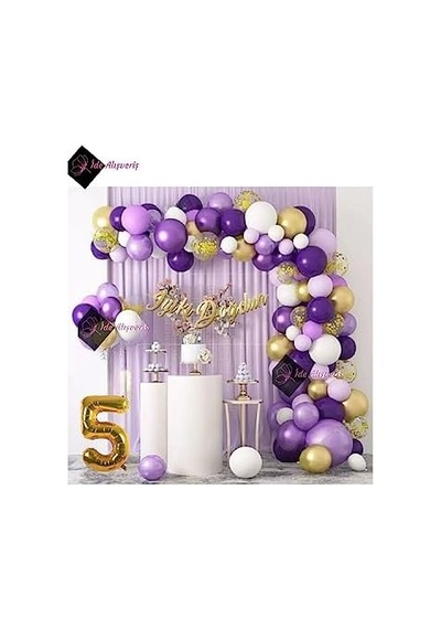 Bkmc 5 Yaş Macaron Mor Balon Zinciri Seti Gölge Mor Altın Balon Dekorasyon Bmcnm767 256