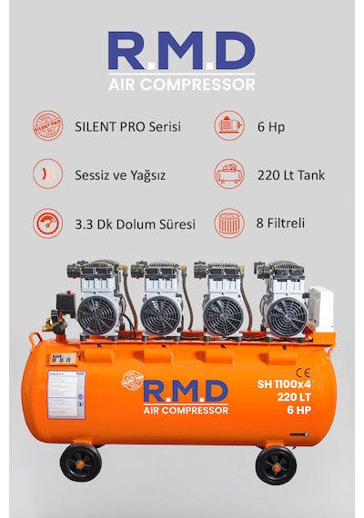R.m.d Kompresör 220 Lt Hava Kompresörü Sessiz Ve Yağsız Sh1100x4