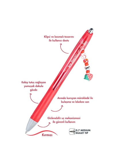 Xberry Jel Kalem Charmlı - 07mm Yuvarlak Uç Kırmızı