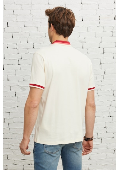 Ac&Co / Altınyıldız Classics Erkek Ekru Bordo Regular Fit Geniş Kesim Polo Yaka Tişört Ekru - Bordo