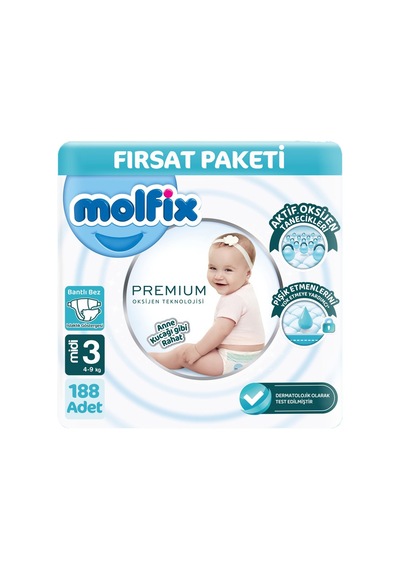 Molfix Premium 3 Beden Bebek Bezi Ultra Fırsat Paketi 94x2 188 Adet 3 Numara