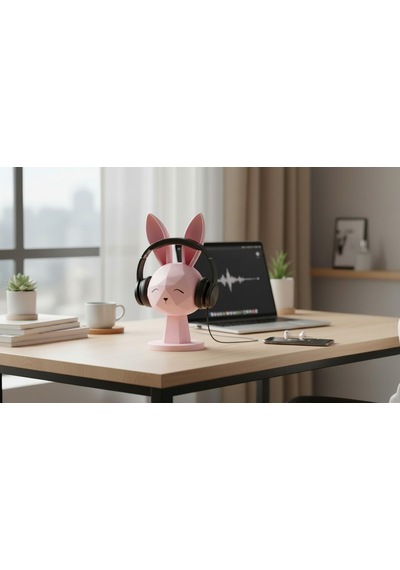 Happy3dworld Tavşan Figürlü Kulaklık Standı, 3d Baskı Kawaii Masaüstü Dekor