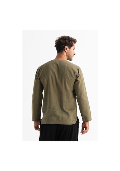 Uzun Kol Şile Bezi Bisiklet Yaka Erkek Tshirt Haki 3049 Haki