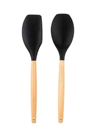 Tantitoni Bambu Saplı Füme Renkli Silikon Büyük Kaşık Ve Spatula Seti