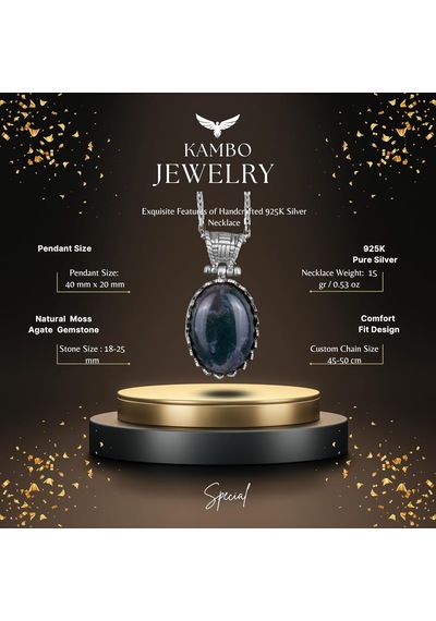 Gerçek Doğal Taş Kolye - 925 Ayar Gümüş Kolye Moss Agate