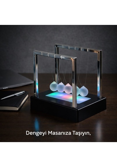 Stres Azaltıcı Ofis Masa Dekoru 5 Toplu Renkli Led Işıklı Newton Denge Topları Dekoratif Hediye
