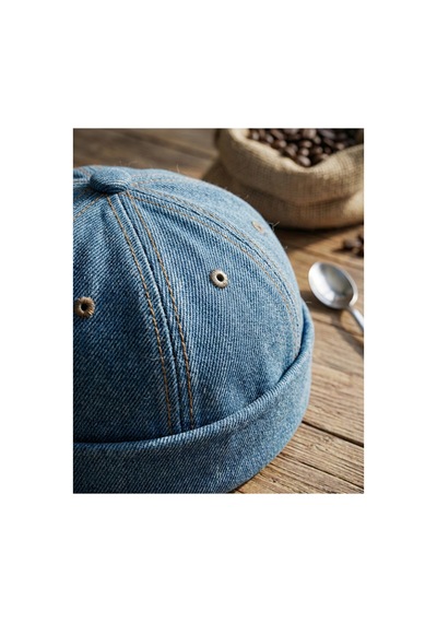 Emybox Gabardin Siperliksiz Denim Kot Kumaş Denizci Miki Şapka - Ayarlanabilir Katlanabilir İç Astarlı Mavi Kot