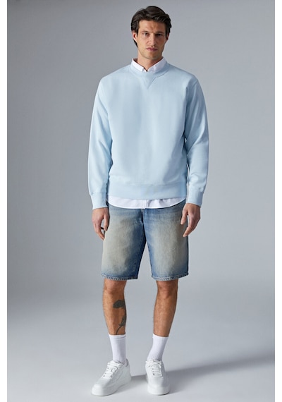 Grımelange Bonell Erkek %100 Pamuk Relaxed Bisiklet Yaka Uzun Kollu Açık Mavi Sweatshirt Açık Mavi