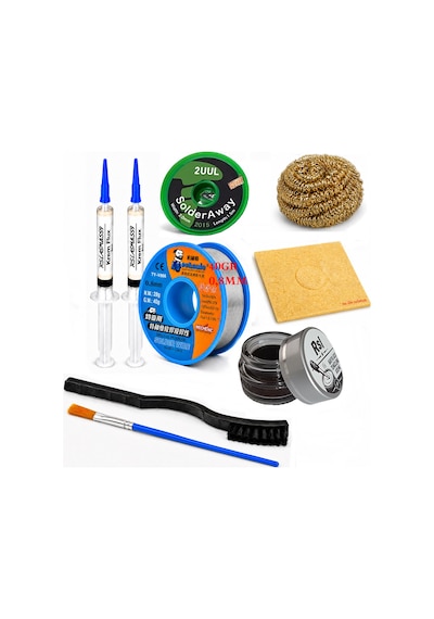 Lehimleme Seti 0,8 Mm 40 Gr Lehim Teli 2 Li Flux 2uul-2015 Lehim Fitili Fırça Ve Havya Ucu Temizleme Seti St32
