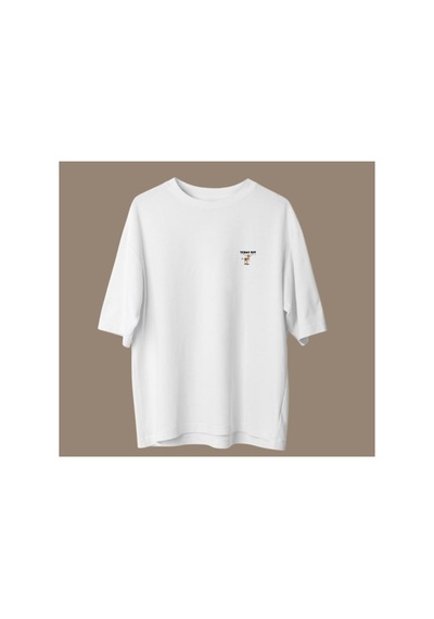 Qmen Style Unisex Beyaz Oversize Baskılı T-shirt Texsas Suv %100 Pamuk